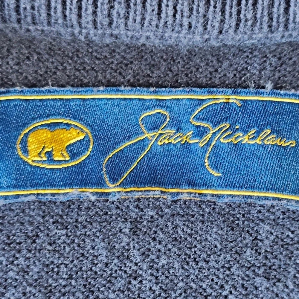 Vintage Jack Nicklaus Sweater Vest Mens Large Blue Argyle V-Neck Cotton Golf